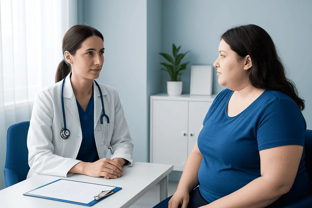 Doctor consulting a patient about contraception after bariatric surgery.