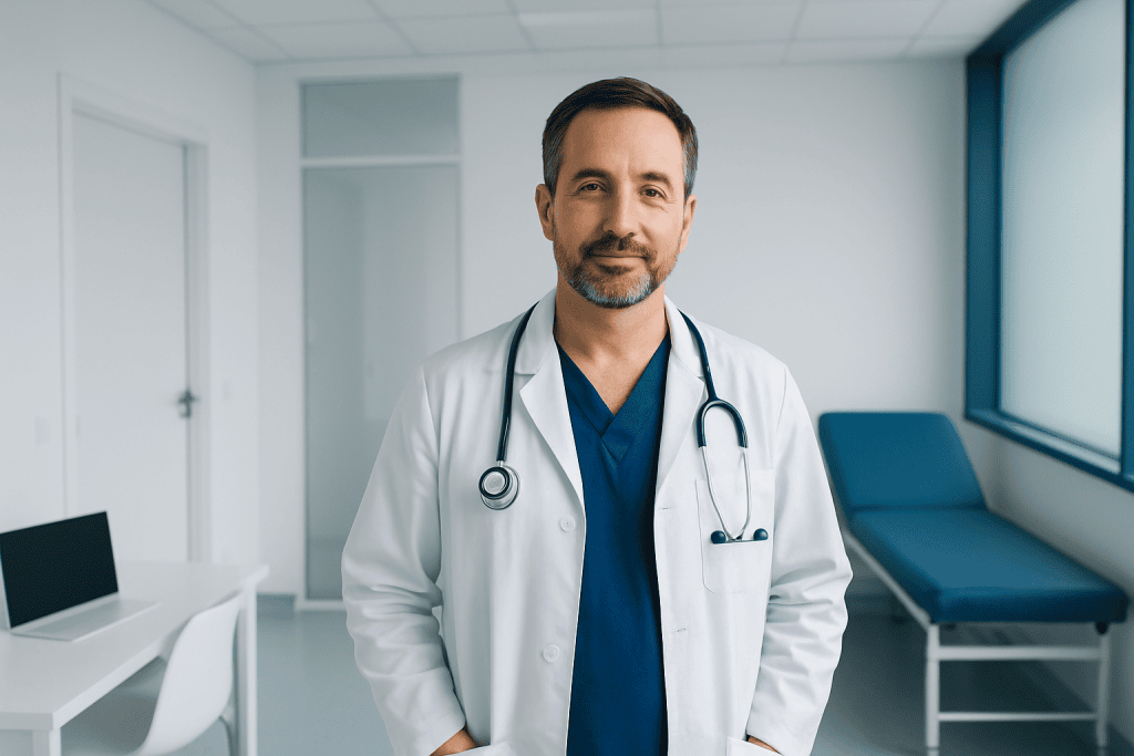 Becca Tobin Plastic Surgery and Professional Surgeon Analysis: The Era of Refined Beauty 1 Experienced doctor in a modern hospital setting with stethoscope.