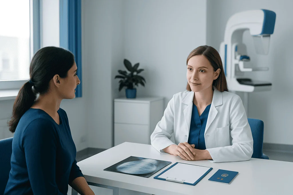 Doctor consulting with a patient in a modern medical office.