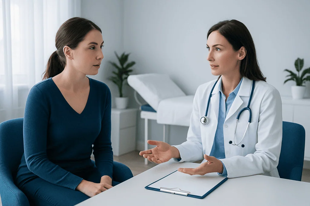 Doctor consulting with a patient in a medical office at Acibadem Hospitals Group.