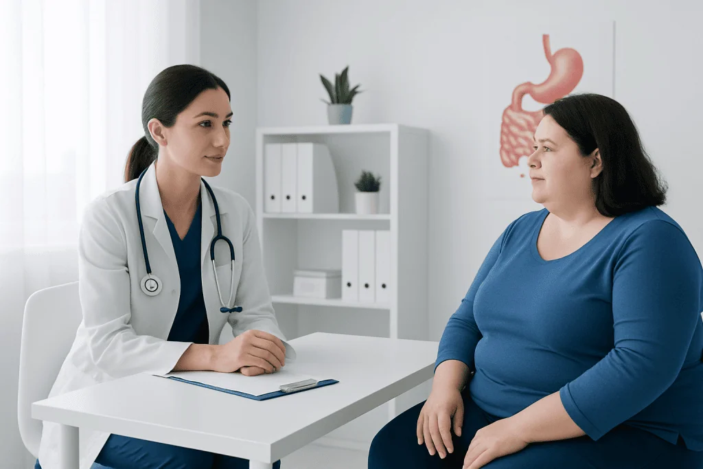Doctor consulting a patient about obesity and bariatric surgery options.