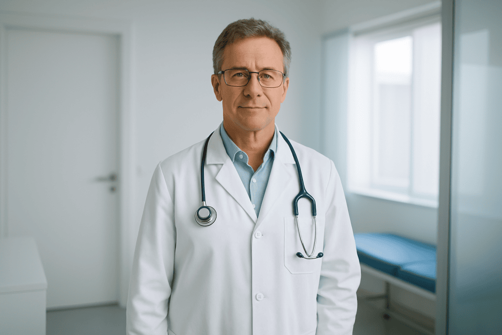 Best Kidney Transplant Hospital in Turkey 1 Experienced doctor in a hospital setting with stethoscope.