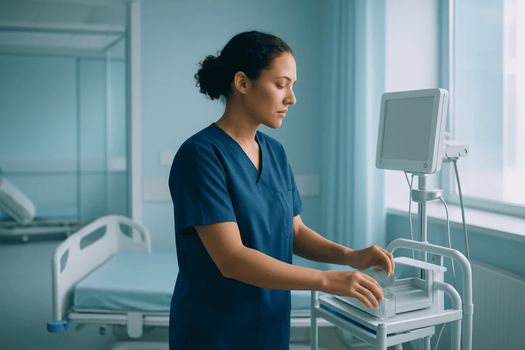 Breast Lift in Turkey: Why It’s Becoming a Popular Choice 1 Nurse preparing medical equipment in hospital room.