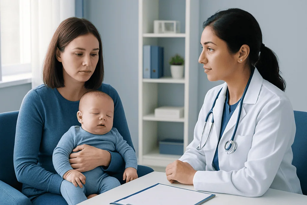 Pediatric consultation for bronchiolitis in a baby at a hospital.