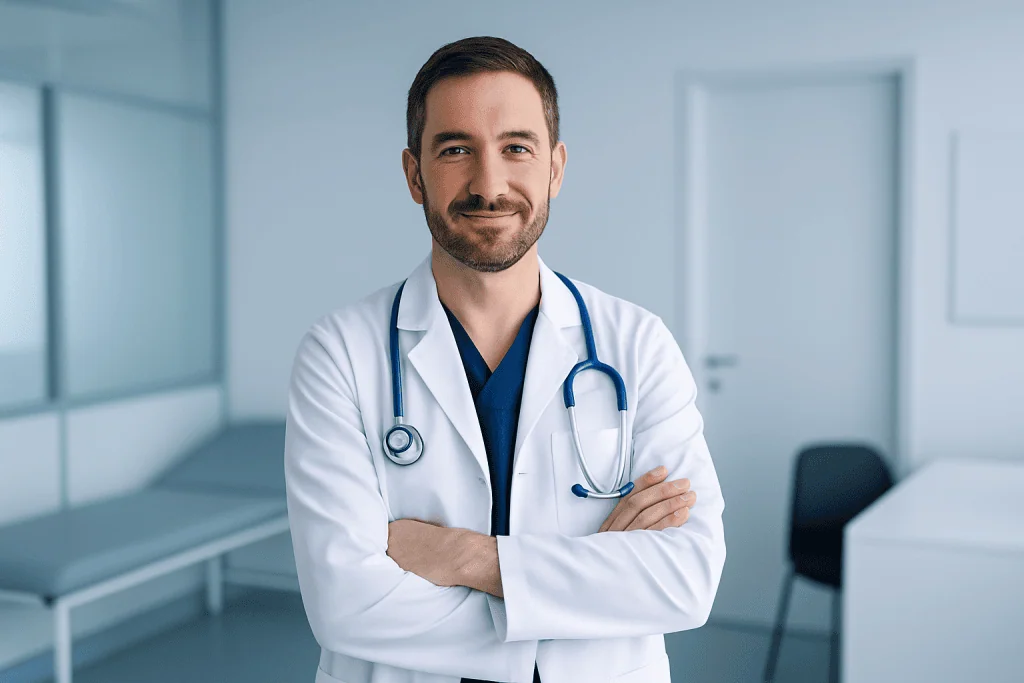 Can Cancer Be Identified With Blood Test Early Detection Facts 1 Smiling male doctor in white coat with stethoscope in hospital.