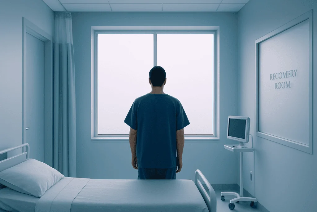 Can Someone with Evangeline Lilly’s Brain Injury Fully Recover? 1 Patient in hospital recovery room looking out the window.
