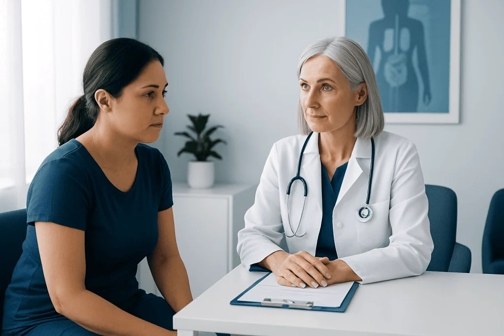 Doctor consulting with a patient in a medical office setting.