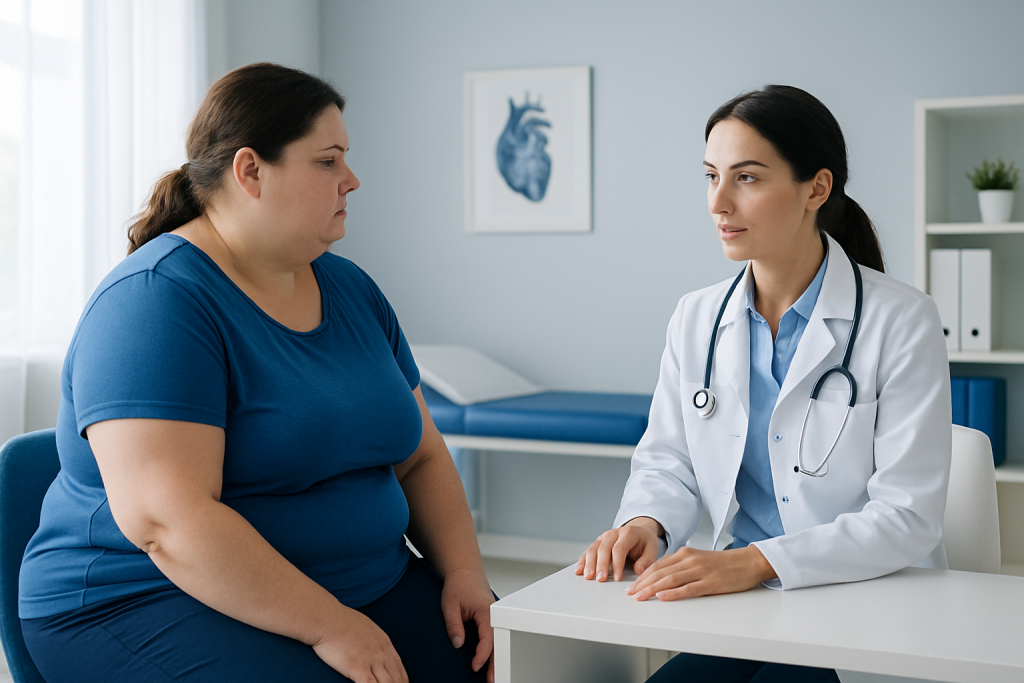 Doctor consulting with a patient after bariatric surgery in a medical office.