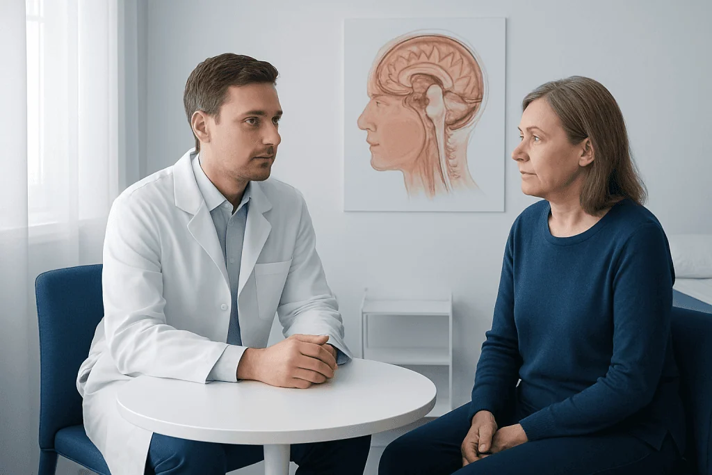 Doctor consulting with a patient about brain health and MRI results.
