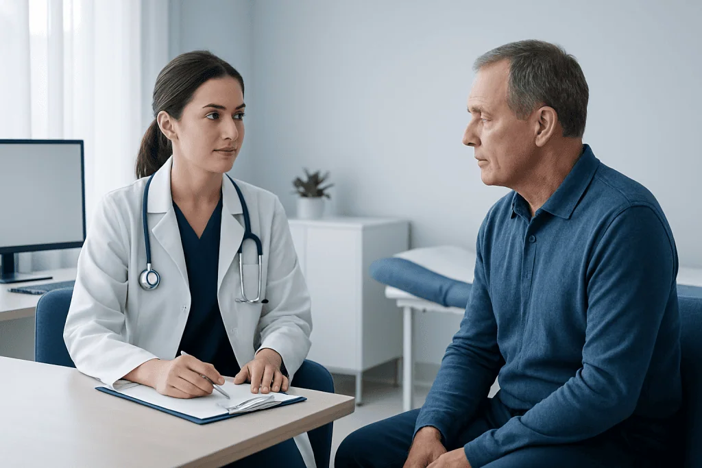 Doctor consulting with a patient in a medical office setting.