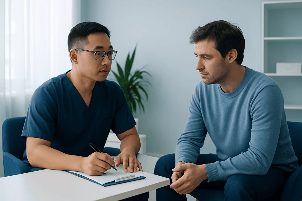Psychologist and patient in a consultation room at Acibadem Hospitals Group.