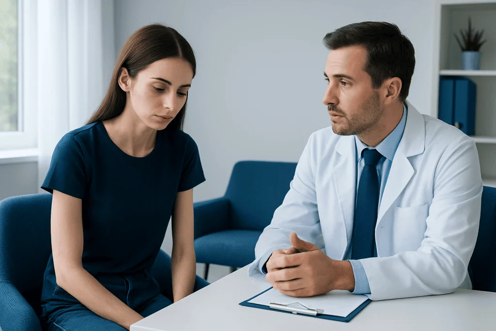 Young woman consulting with a doctor about health concerns.