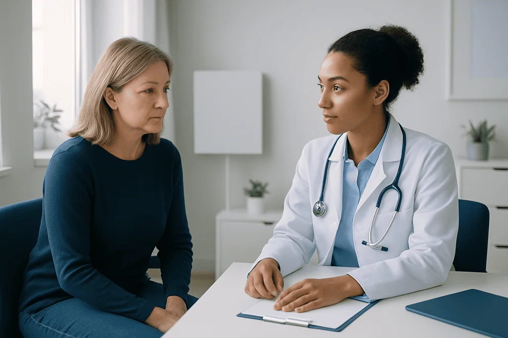 Doctor consulting with a patient in a medical office setting.