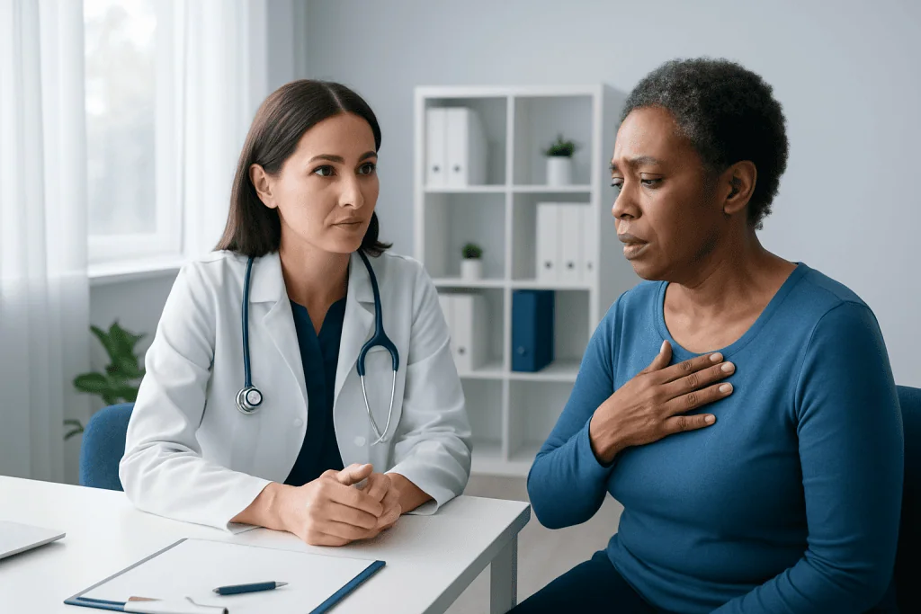 Doctor consulting with a patient about muscle weakness and testing.