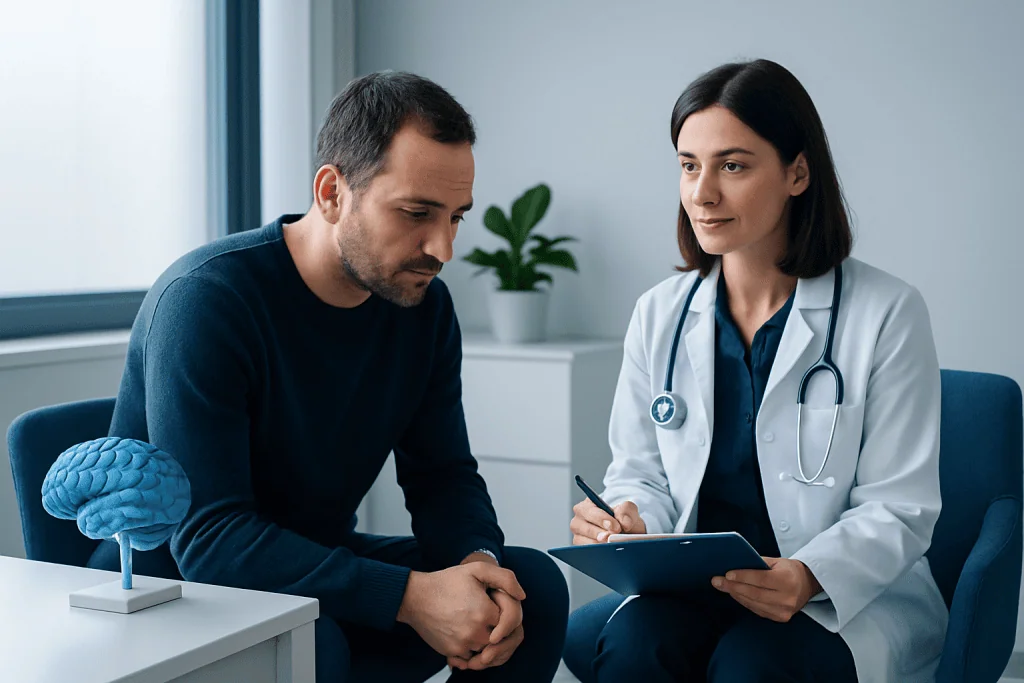 Doctor consulting with patient about brain health and mental well-being.