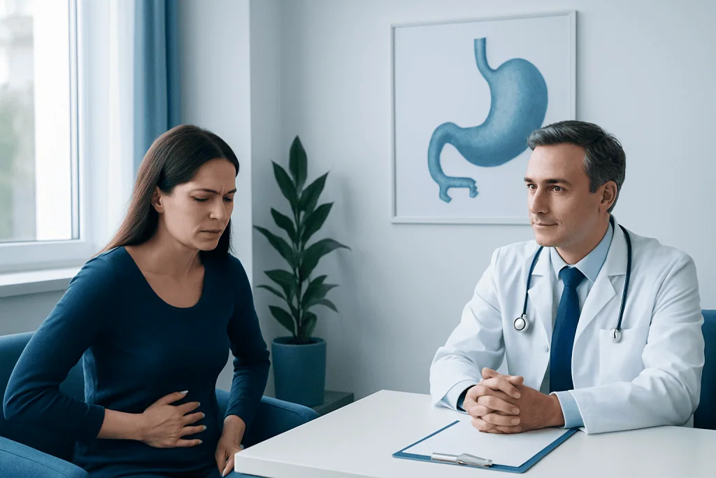 Doctor consulting with a patient about gastroparesis symptoms.