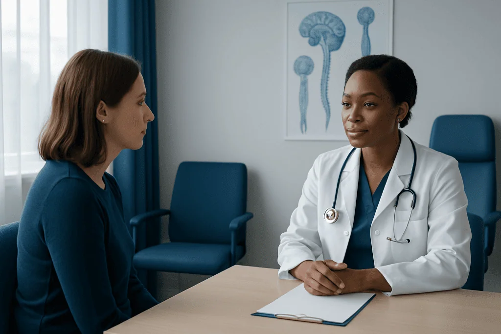 Doctor consulting with a patient in a medical office setting.