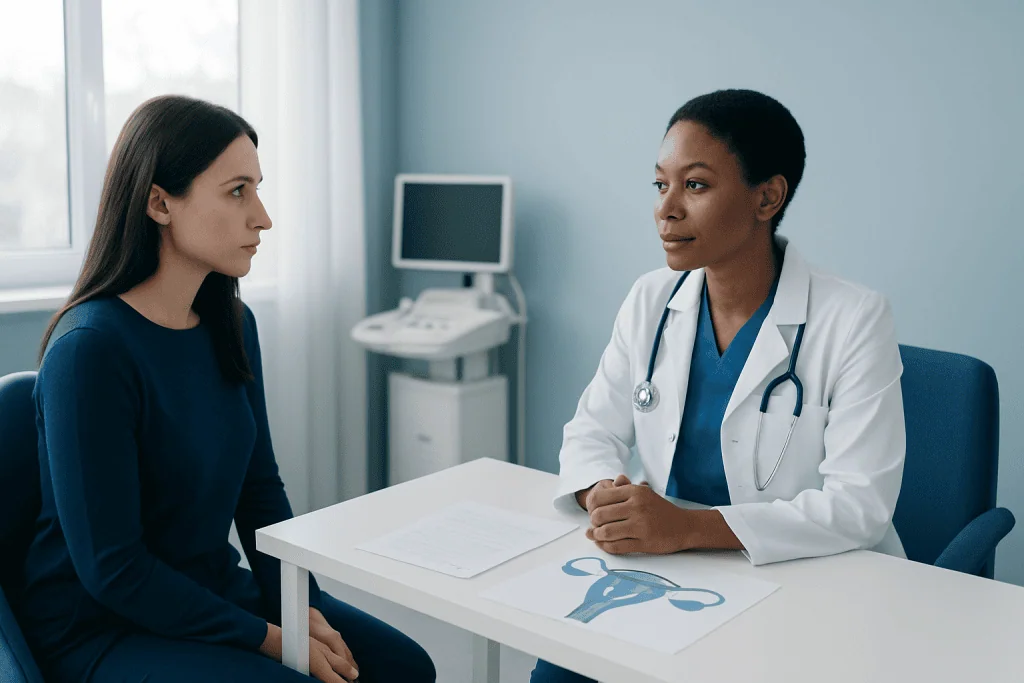 Doctor consulting with a patient in a medical office setting.
