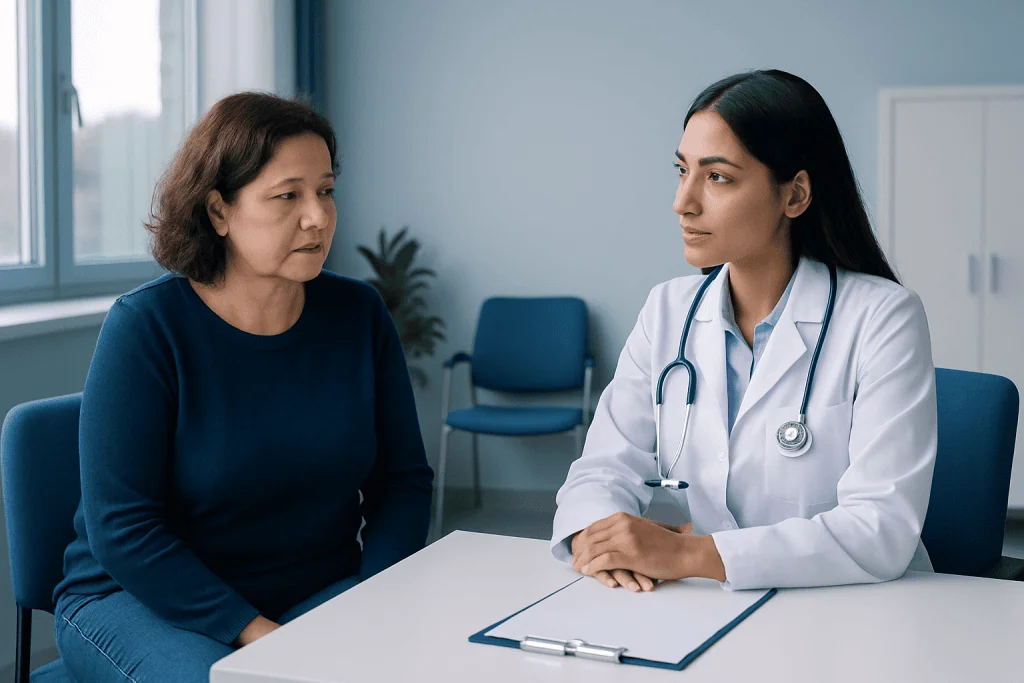 Doctor consulting with a patient in a medical office setting.