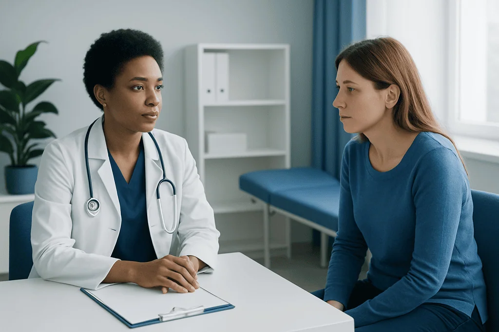 Doctor consulting with a patient in a medical office.