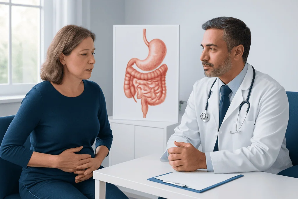 Doctor consulting with a patient about digestive health and gastroparesis.