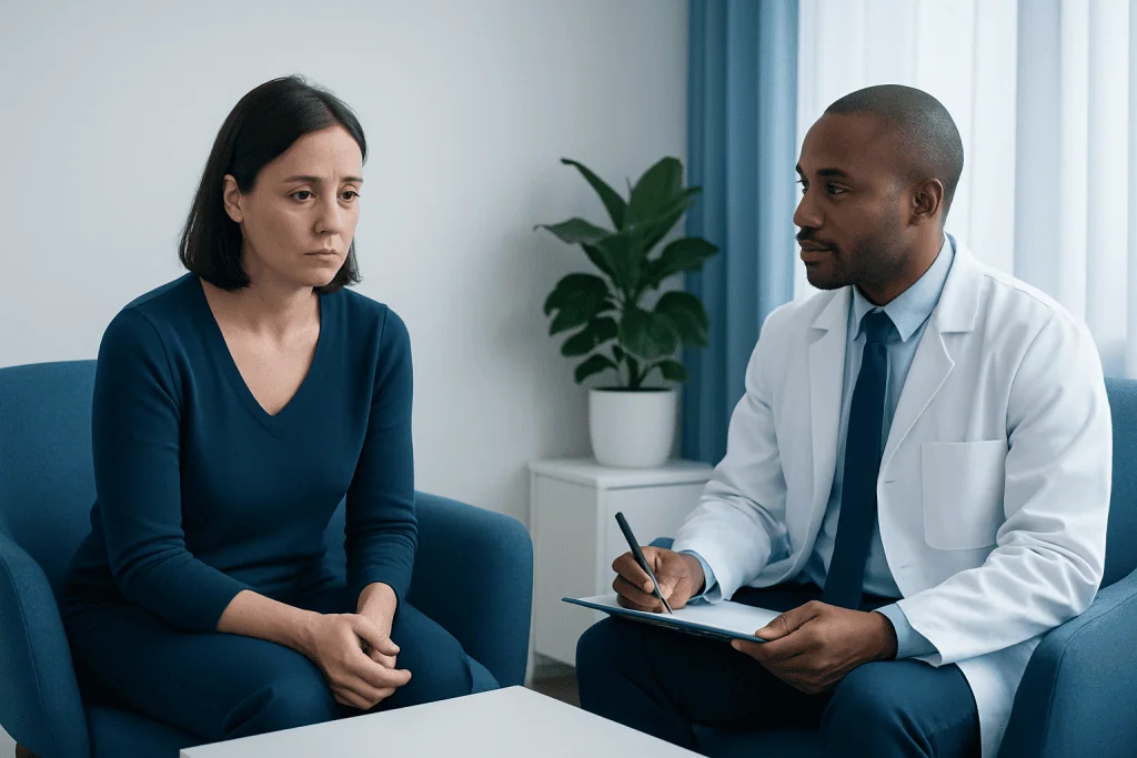 Therapist and patient in a counseling session at Acibadem Hospitals Group.