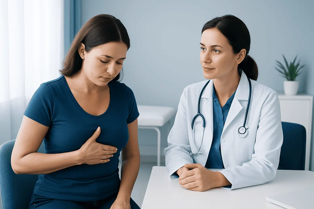 Doctor consulting with a woman about accessory breast issues.