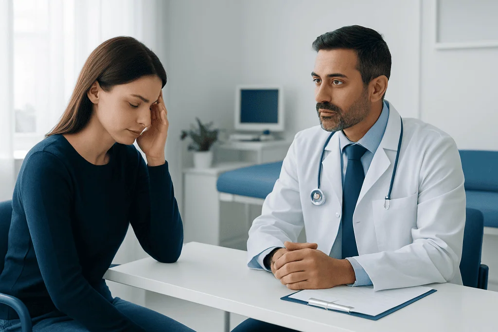Doctor consulting with a patient in a medical office setting.