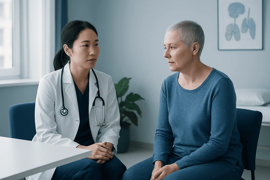 Doctor consulting with a patient in a medical office setting.