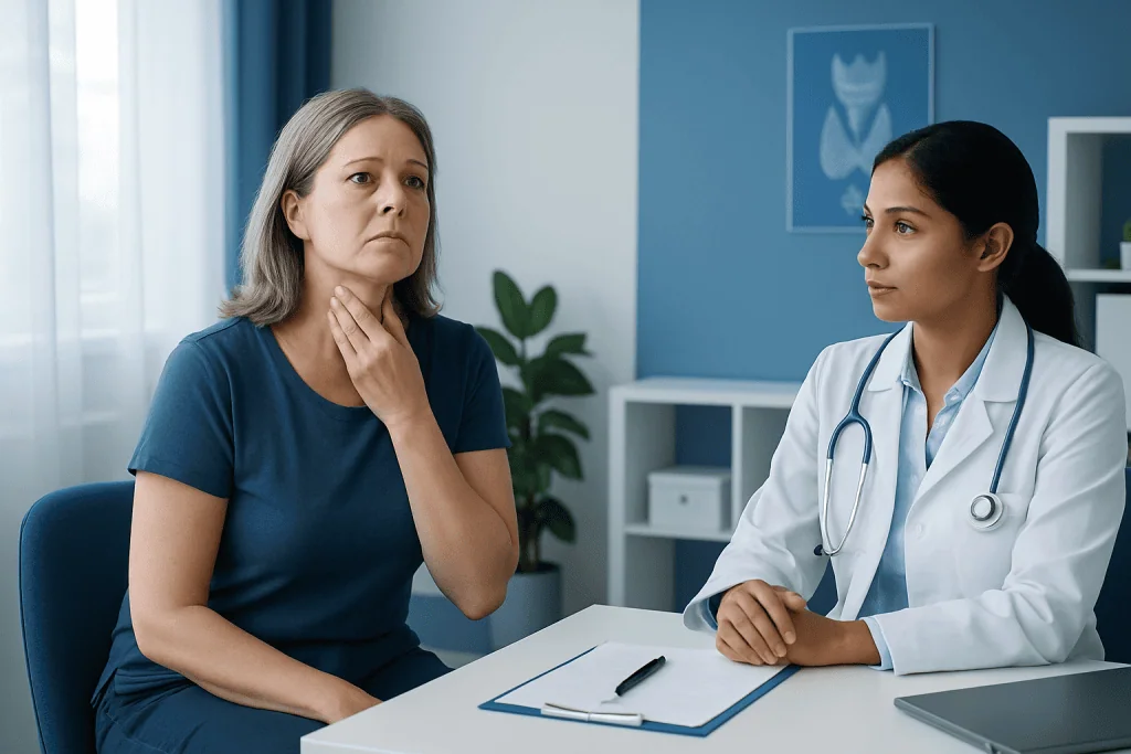 Doctor consulting with a woman patient about thyroid health.