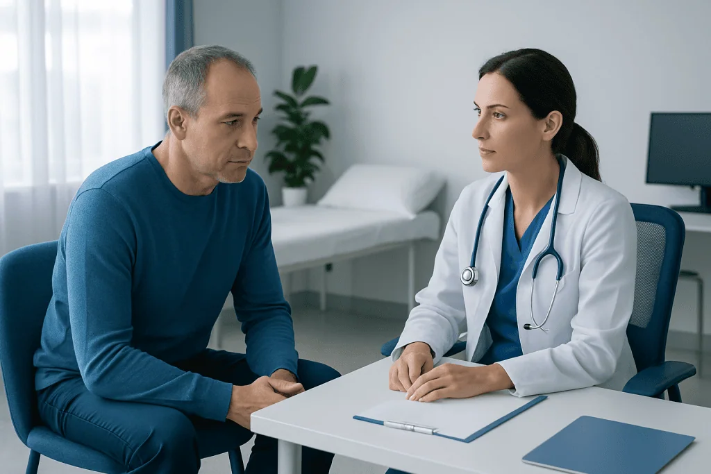 Doctor consulting with a patient in a medical office setting.