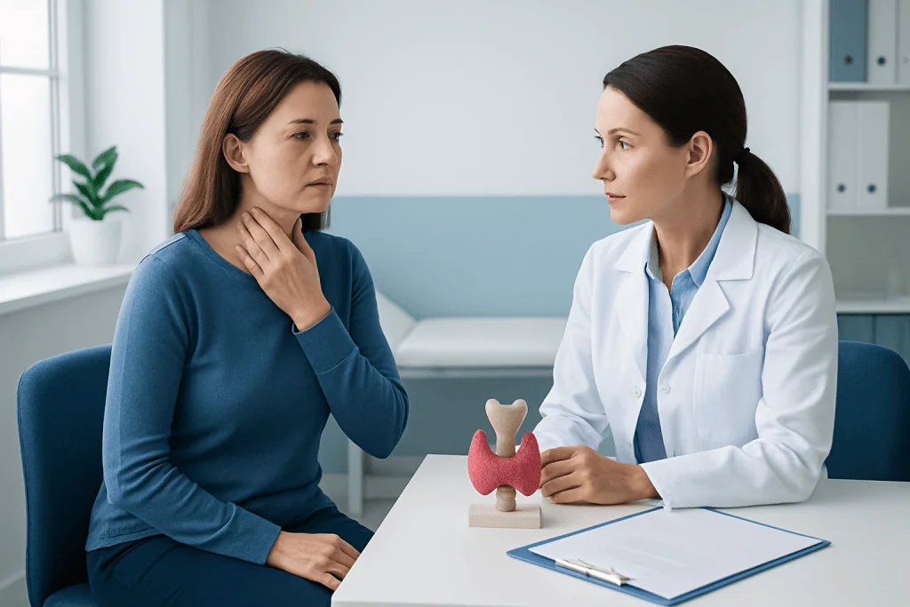 Doctor consulting with patient about thyroid health and Hashimoto's disease.