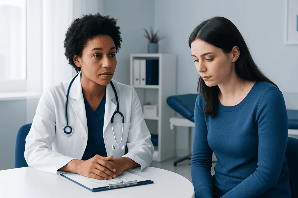Doctor consulting with a patient in a medical office setting.