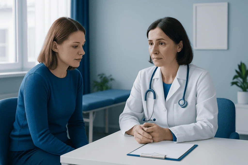 Doctor consulting with a patient in a medical office setting.