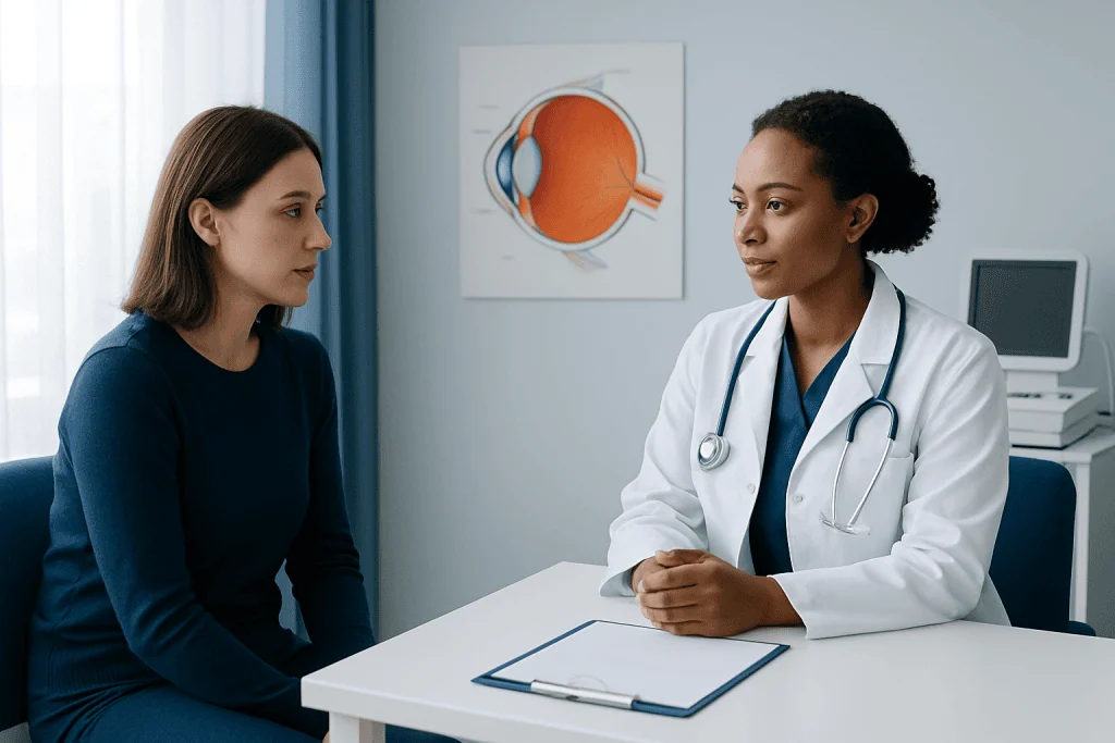 Doctor consulting with a patient in a medical office setting.