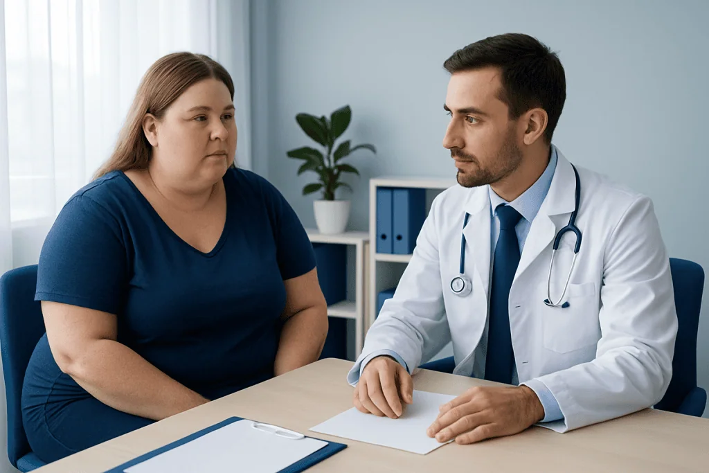 Doctor consulting with a patient about gastric sleeve surgery options in Turkey.
