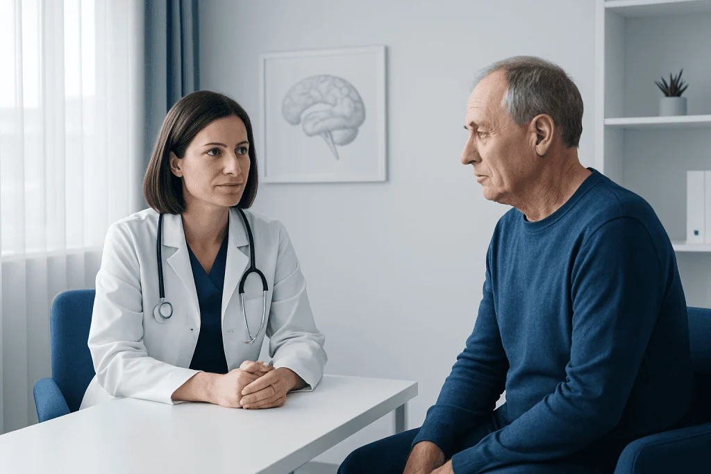 Doctor consulting with a patient in a medical office.