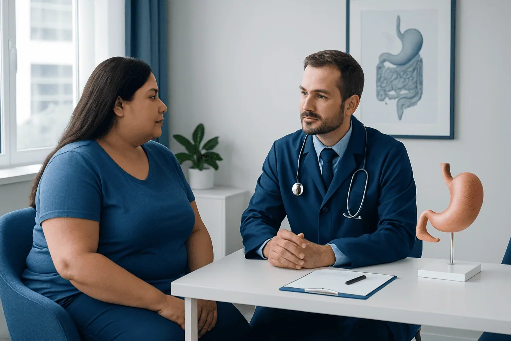Doctor consulting with a patient about bariatric surgery options.