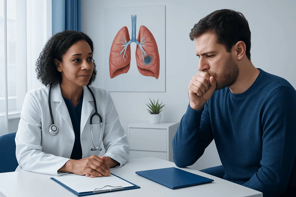 Doctor consulting with patient about respiratory health and tuberculosis.
