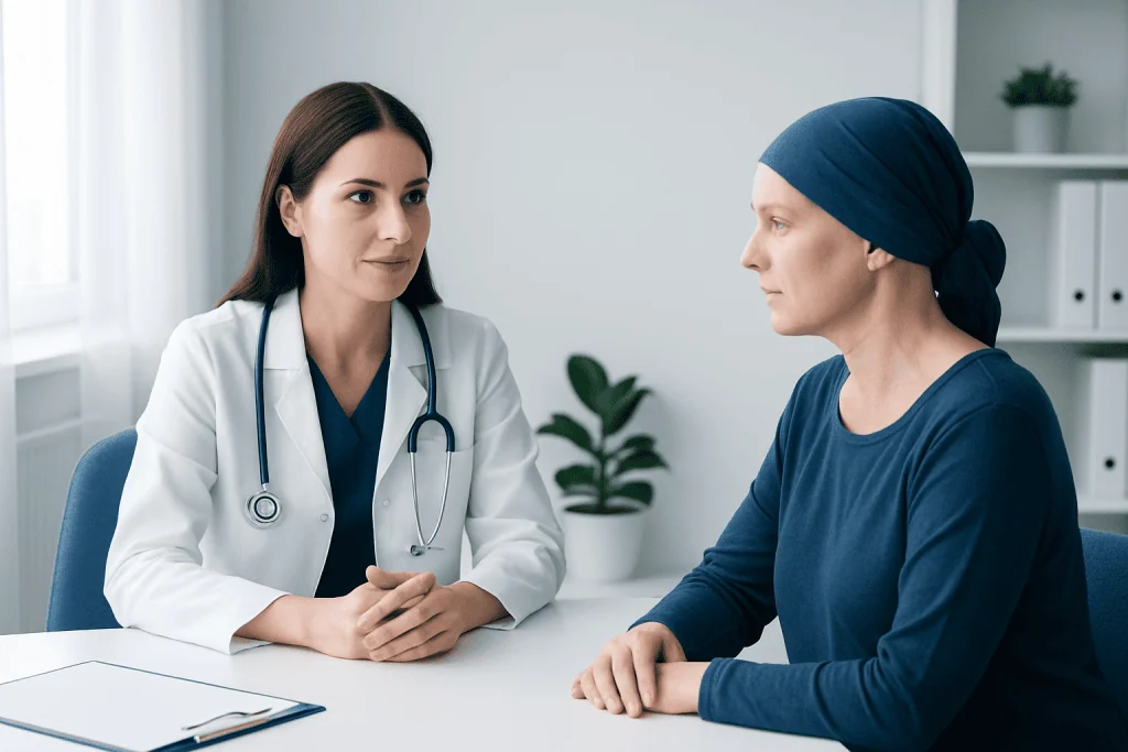 Doctor consulting a patient in a modern medical office.