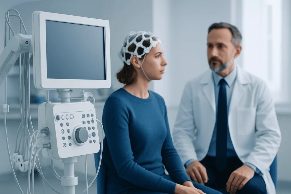 Doctor consulting with patient in a medical examination room at Acibadem Hospitals.