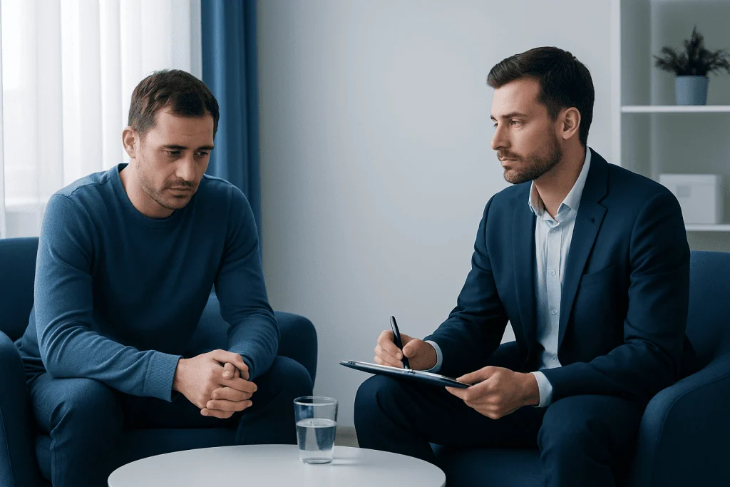 Therapist and patient in a counseling session at Acibadem Hospitals Group.