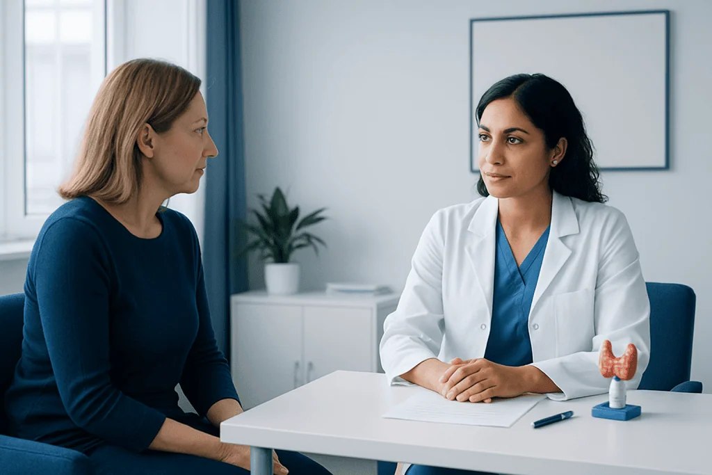 Doctor consulting with a patient in a medical office setting.