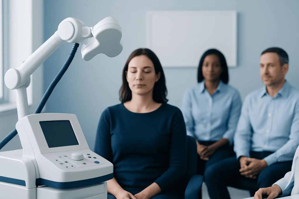 Patient undergoing mental health assessment in a clinical setting.