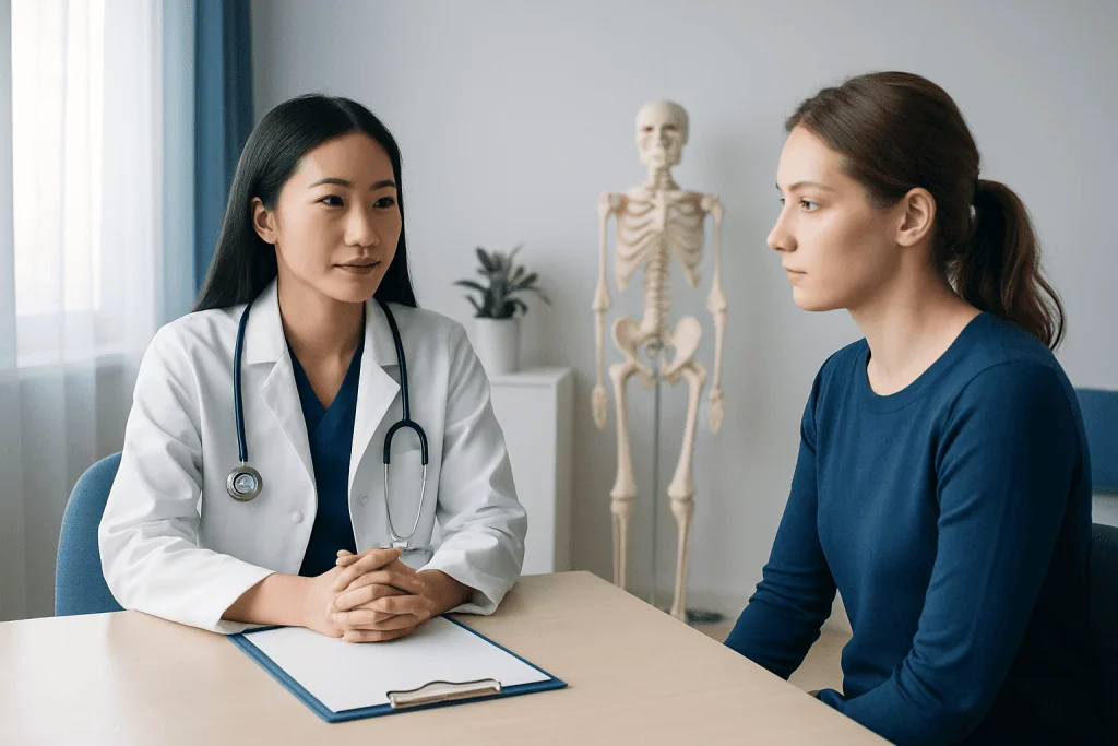 Doctor consulting with patient in a medical office setting.
