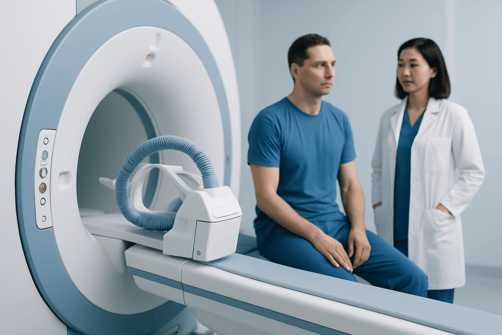 Patient undergoing MRI scan at Acibadem Hospital for neurological assessment.