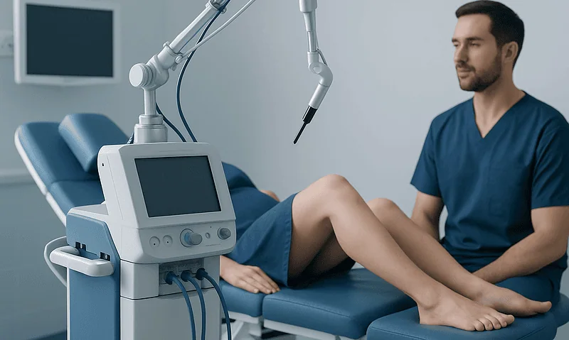 Medical professional preparing for aesthetic genital surgery consultation.