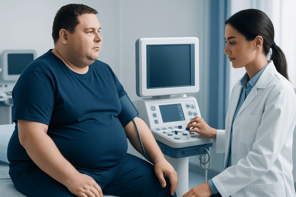 Doctor monitoring a patient's health with medical equipment in a hospital setting.