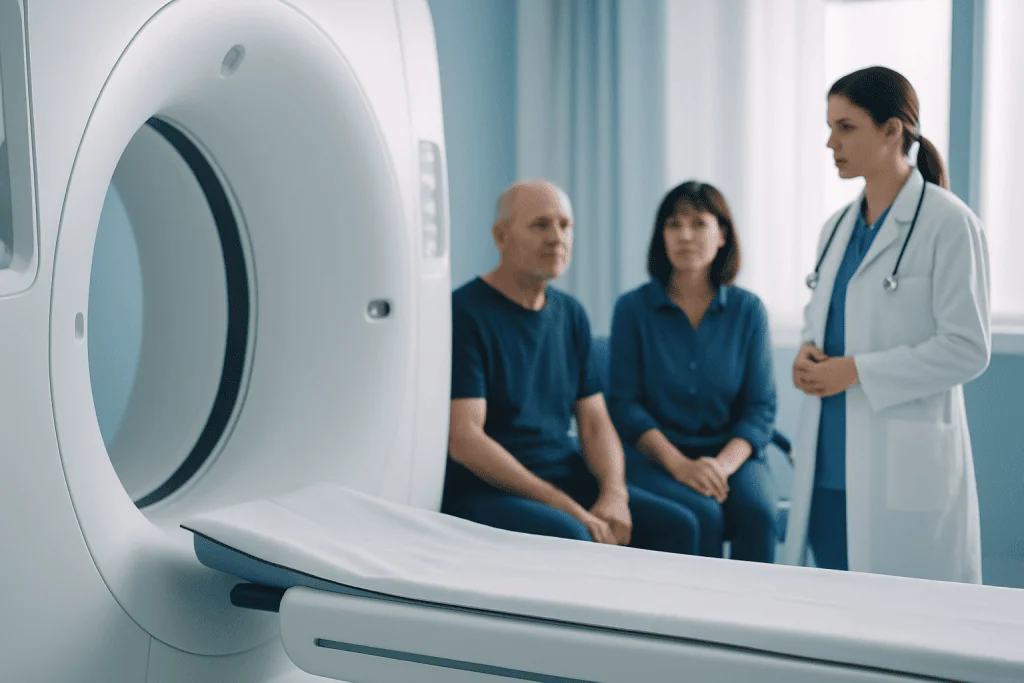 Medical professionals discussing lung health during a scan at Acibadem Hospital.