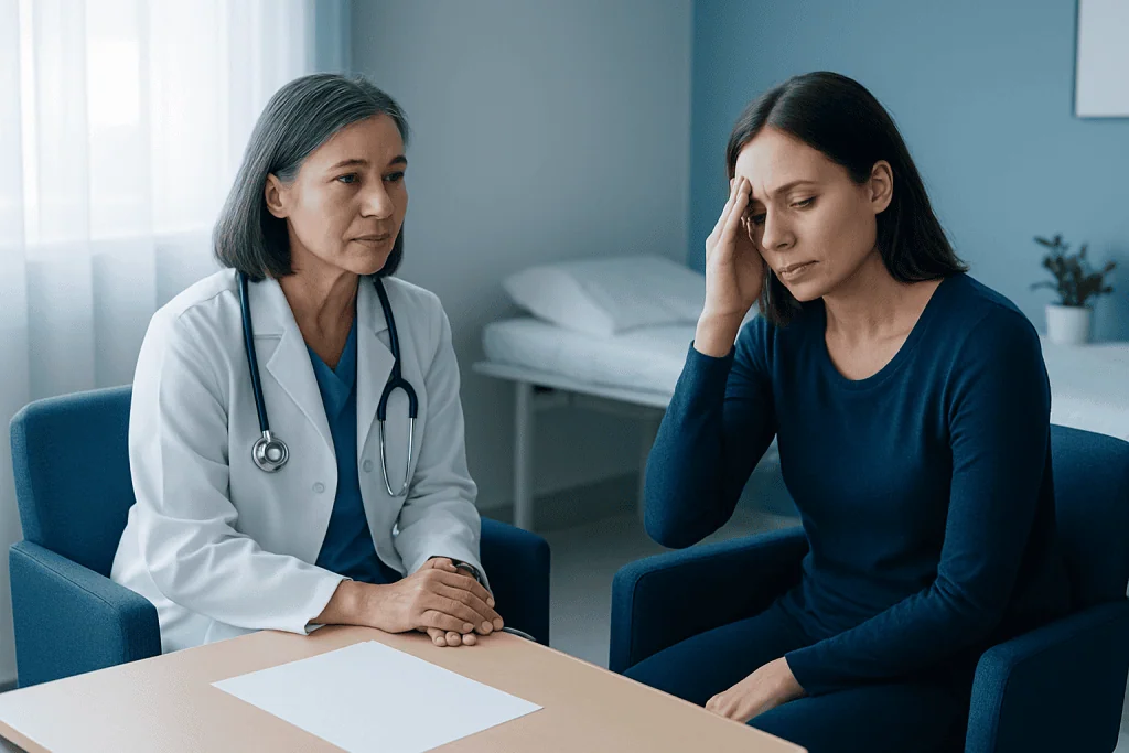 Doctor consulting with a patient about cerebral aneurysm recovery.